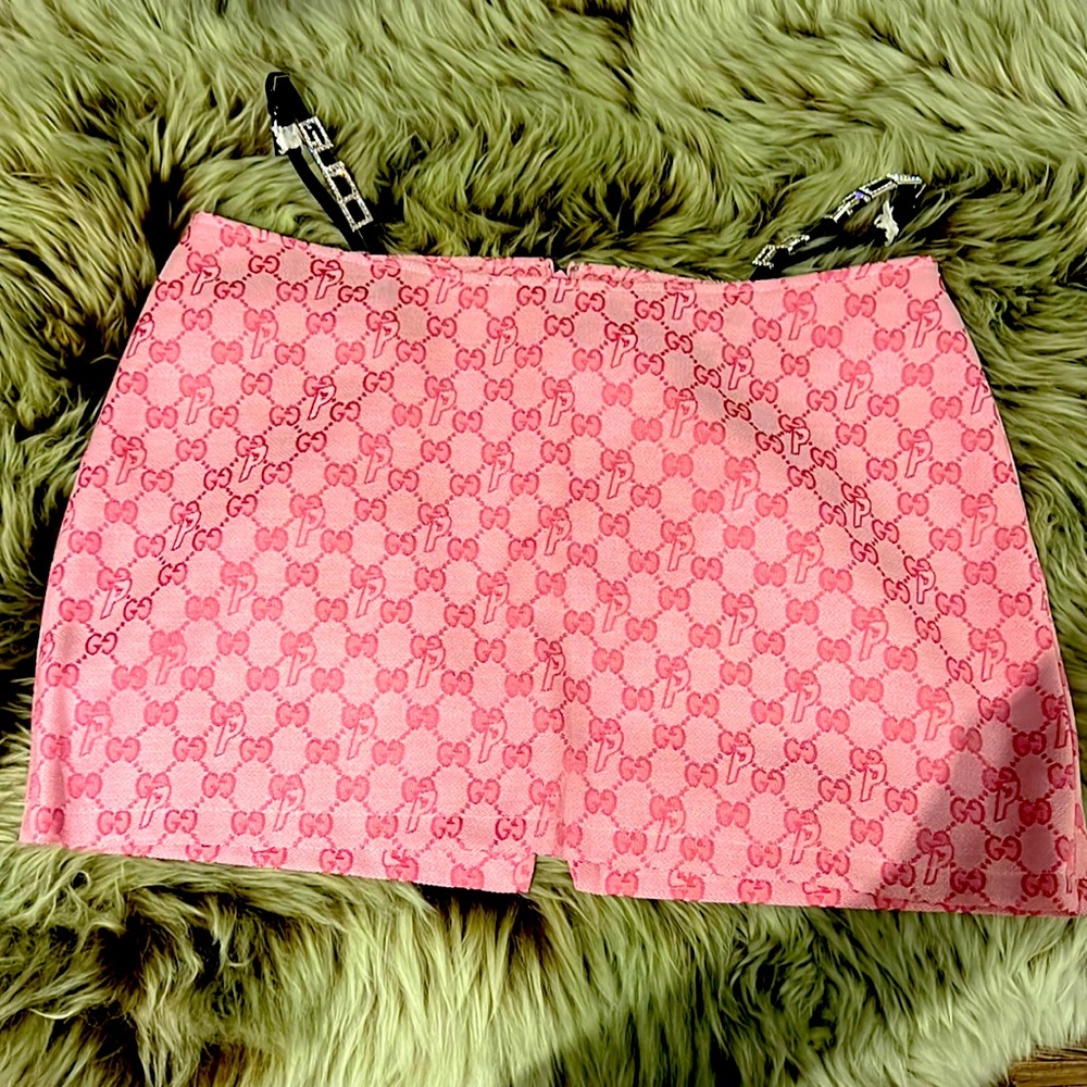 Palace x Gucci GG-P Canvas With Lace And Crystal Mini Skirt